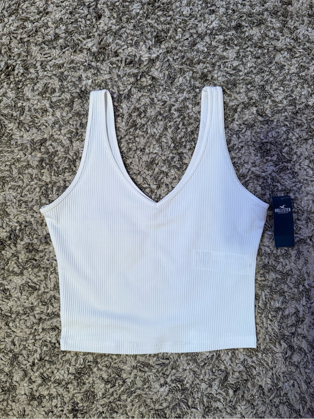 Hollister White Ribbed V-Neck Crop Tank